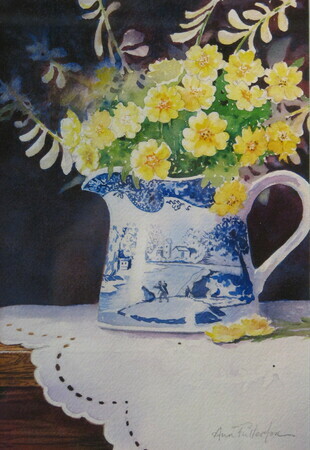 Little Blue and White Jug with Yellow Flowers - SOLD